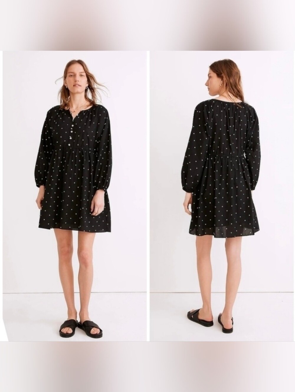 Madewell Button Front Tie Waist Mini Dress in Square Spot